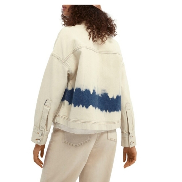 Scotch & Soda Blauw Tie Die Denim Trucker Jacket-NWT - Unisex - Picture 2 of 8